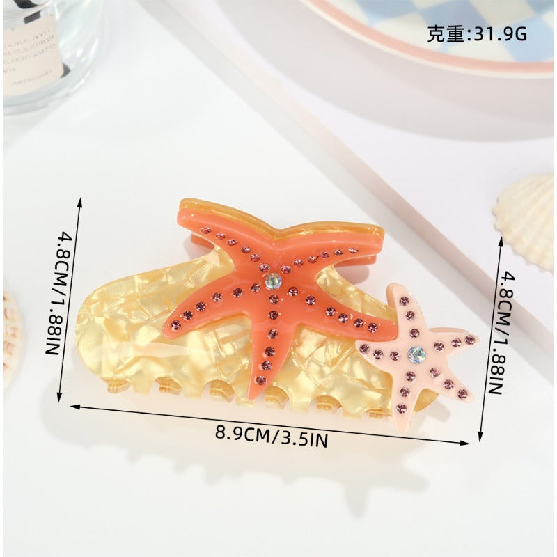 Summer ocean wind starfish grab clip, diamond-encrusted acetic acid shark clip, girly heart versatile advanced