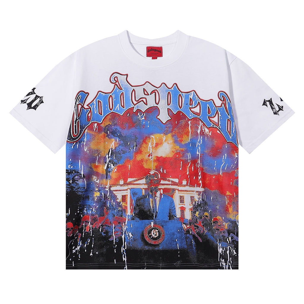 Godspeed T Shirts Speech Skull Printing Cotton Casual Crew Neck Short Sleeve Men and Women