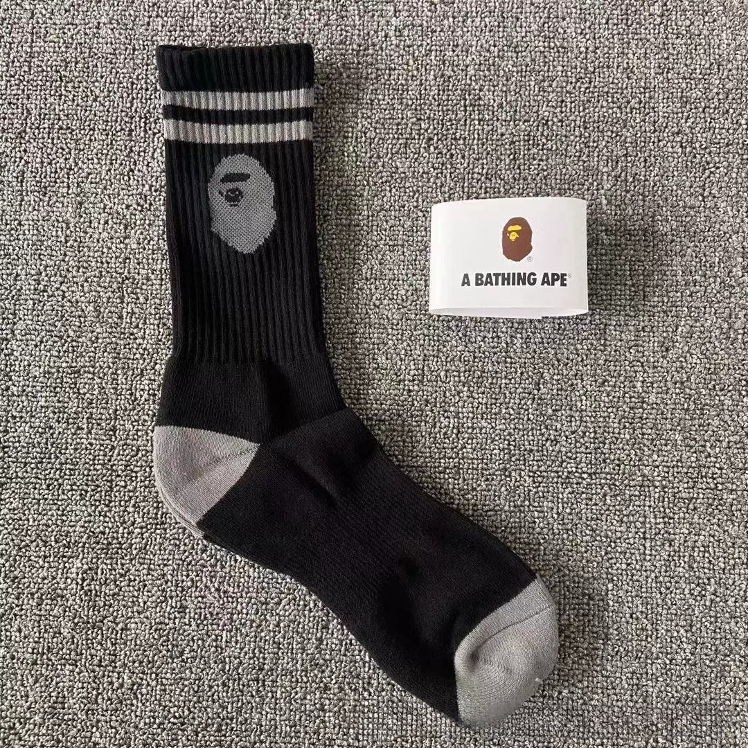 Bathing Ape Bape Socks Ape Head Towel Bottom Socks Men's and Women's Color Sports Trend Brand Long Tube Skateboard