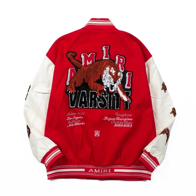 American-style baseball jacket Unisex Streetwear-Style Cardigan with Embroidered Tiger Motif